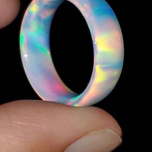 ❌SOLD ❌New Blue Cloud Fire Opal Handmade Band Ring for Necklace or Hand - Picture 9 of 15